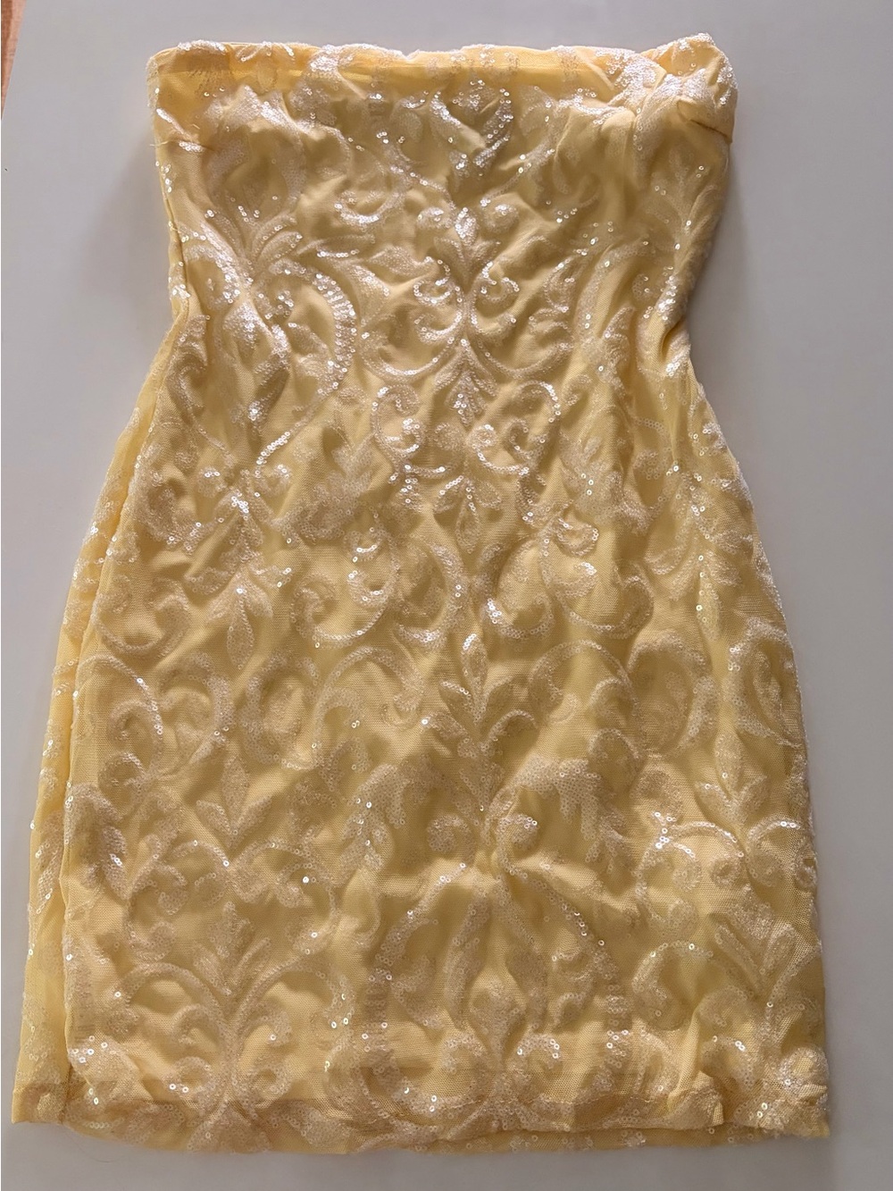 Windsor Strapless Pale Yellow Sequin Sheath Dress